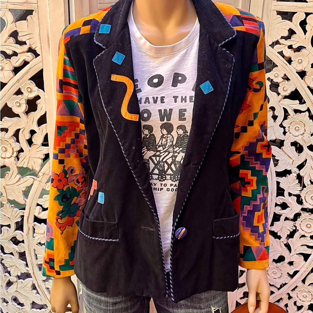 Vintage 80’s western appliqué mixed media velvet blazer Size M